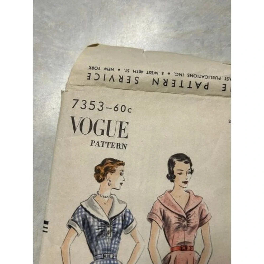 Vintage 1950's Vogue Pattern #7353‎ One Piece Flare Skirt Dress Size 16
